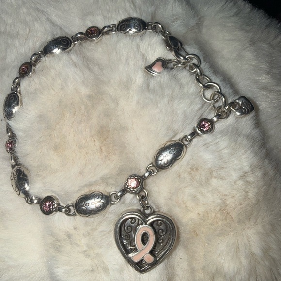 Brighton Jewelry - Brighton Silver Plated Cancer Aware Bracelet with Pink Accents and Heart Charm